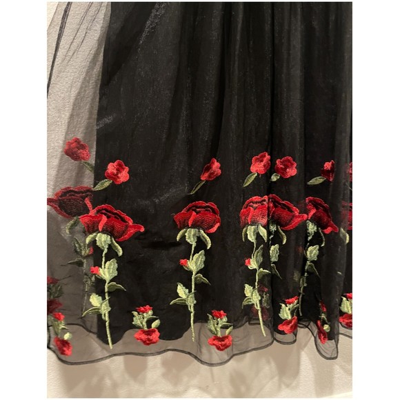 MODCLOTH Tulle Embroidered Sleeveless Rose Black Midi Dress - Picture 7 of 10